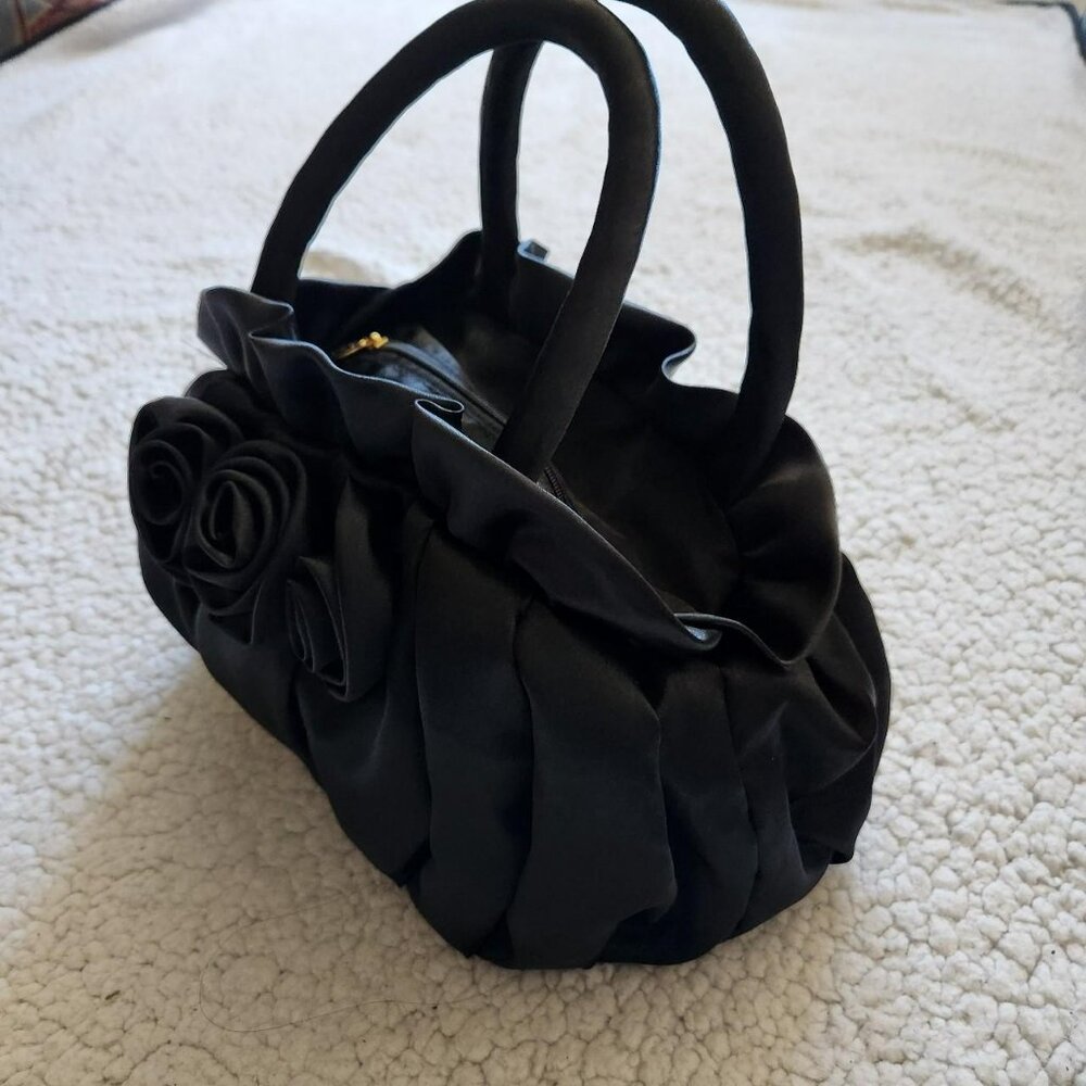 NaRaYa Black Satin Rose Evening Bag Clutch Purse Prom Wedding Y2K Occasion - Picture 5 of 8